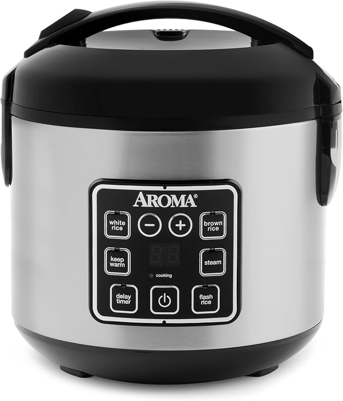 AROMA Digital Rice Cooker, 4-Cup (Uncooked) / 8-Cup (Cooked), Steamer, Grain Cooker, Multicooker, 2 Qt, Stainless Steel Exterior, ARC-914SBD - Luxorafy