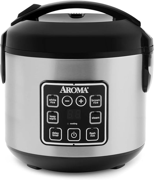 AROMA Digital Rice Cooker, 4-Cup (Uncooked) / 8-Cup (Cooked), Steamer, Grain Cooker, Multicooker, 2 Qt, Stainless Steel Exterior, ARC-914SBD - Luxorafy